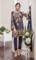 Chiffon Embroidered Front, Back, Sleeves. Embroidered Daman Patch. Embroidered Dupatta, Grip Trouser.