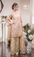 Chiffon Embroidered Front, Back, Sleeves Net Embroidered Sharara & Jamawar Lining Embroidered Net Dupatta & Embroidered patti