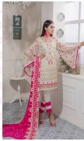 Chiffon Embroidered Front , Back , Sleeves , Front & Back Embroidered Daman Patch , Chiffon Embroidered Dupatta , Grip Trouser & Accessories