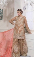 Chiffon Embroidered Front , Back , Sleeves , Front & Back Embroidered Daman Patch , Chiffon Embroidered Dupatta , Embroidered Net Saharara , Jamawar Lining & Accessories