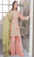 Chiffon Embroidered Front , Back , Sleeves , Front & Back Embroidered Daman Patch , Chiffon Embroidered Dupatta , Grip Embroidered Trouser & Accessories