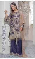 Chiffon Embroidered Front , Back , Sleeves , Front & Back Embroidered Daman Patch , Chiffon Embroidered Dupatta , Embroidered Trouser & Accessories