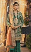 Embroidered Chiffon Front Back, Sleeves  Embroidered Masori Dupatta  Embroidered Front Back Patch  Embroidered Grip Trouser & Accessories