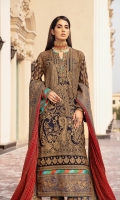 EMBROIDERED CHIFFON FRONT BACK AND SLEEVES EMBROIDERED CHIFFON DUPATTA WITH MESORI PATCH EMBROIDERED MESORI FRONT BACK DAMAN PATCH EMBROIDERED ORGANZA SLEEVES GRIP TROUSER WITH EMBROIDERED ORGANZA PATCHSES