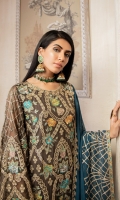 EMBROIDERED CHIFFON FRONT, BACK & SLEEVES EMBROIDERED FRONT, BACK & TROUSER PATCH EMBROIDERED NECK PATTI EMBROIDERED CHIFFON DUPATTA GRIP TROUSER