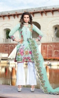 Digital Printed Embroidered Front Digital Printed Back and Sleeves Embroidered Net Dupatta Embroidered Trouser