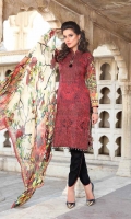 Digital Printed Embroidered Front Digital Printed Back and Sleeves Digital Chiffon Printed Dupatta Cotton Dyed Trouser
