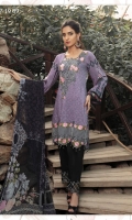 PERFECT PIECE FOR EVERY OCCASION OF WINTERS LAVENDER ALL OVER PRINTED ENSEMBLE WITH FLORAL EMBROIDERED NECKLINE AND BORDER PAIRED WITH DYED TROUSERS EMBELLISHED WITH EMBROIDERED MOTIF AND PRINTED CHIFFON DUPATTA.