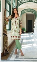 3 Piece Embroidered Lawn Suit Shirt : Printed Lawn Dupatta : Printed Chiffon Trouser : Dyed EMBROIDERY: Embroidered Daman on Shirt