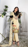 Digital Printed Swiss Shirt With Embroidered Embroidered Bamber Chiffon Dupatta Cotton Dyed Trouser