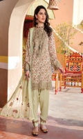 Digital Printed Luxury Lawn Shirt With Embroidered Neck Embroidered Bamber Chiffon Dupatta Cotton Dyed Trouser Embroidered Lass Fort+Patches