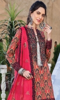 Digital Printed Luxury Lawn Shirt With Embroidered Neck Embroidered Bamber Chiffon Dupatta Cotton Dyed Trouser Embroidered Lass Fort+Patches