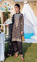 Digital Printed Luxury Lawn Shirt With Embroidered Neck Embroidered Bamber Chiffon Dupatta Cotton Dyed Trouser Embroidered Lass Fort+Patches