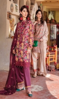 Digital Printed Luxury Lawn Shirt With Embroidered Neck Embroidered Bamber Chiffon Dupatta Cotton Dyed Trouser Embroidered Lass Fort+Patches