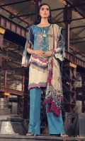 Digital Printed Embroidered Linen Front 1.14 M Digital Printed Linen Back 1.14 M Digital Printed Linen Sleeves 0.67 M Sleeves Embroidered Patch 1 M Digital Printed Crinkle Chiffon Dupatta 2.5 M Dyed Linen Trouser 2.5 M