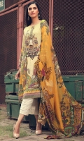 Digital Printed Embroidered Linen Front 1.14 M Digital Printed Linen Back 1.14 M Digital Printed Linen Sleeves 0.67 M Sleeves Embroidered Patch 1 M Digital Printed Crinkle Chiffon Dupatta 2.5 M Dyed Linen Trouser 2.5 M