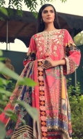Digital Printed Embroidered Linen Front 1.14 M Digital Printed Linen Back 1.14 M Digital Printed Linen Sleeves 0.67 M Sleeves Embroidered Patch 1 M Digital Printed Crinkle Chiffon Dupatta 2.5 M Dyed Linen Trouser 2.5 M