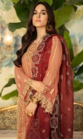 Embroidered Hand Embalished Crinkle Chiffon Front 1 M Embroidered Crinkle Chiffon Back 1 M Embroidered Patch Hand Embalished For Front 1 M Embroidered Patch For Front & Back 2 M Embroidered Crinkle Chiffon Sleeves 0.67 M Embroidered Organza Dupatta 2.5 M Dyed Silk Trouser 2.5 M