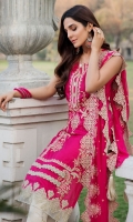Embroidered Lawn Front 1 M Dyed Lawn Back 1 M Embroidered Patch A For Daman Front 1 M Embroidered Patch B For Daman Front 1 M Dyed Lawn Sleeves 0.67 M Sleeves Embroidered Patch 1 M Embroidered Crinkle Chiffon Dupatta 2.5 M Embroidered Cotton Trouser 2.5 M