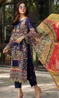 Embroidered Lawn Front 1 M Embroidered Lawn Back 1 M Embroidered Patch For Daman Front 1 M Embroidered Lawn Sleeves 0.67 M Sleeves Embroidered Patch 1 M Digital Printed Crinkle Chiffon Dupatta 2.5 M Dyed Cotton Trouser 2.5 M