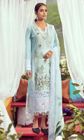 Schiffli Embroidered Lawn Front 1.00 M Dyed Lawn Back 1.14 M Embroidered Neckline Patch 1 Pc Embroidered Patch For Front Left & Right 3.08 M Embroidered Patch For Front Daman 0.92 M Dyed Lawn Sleeves 0.67 M Schiffli Embroidered Sleeves Patch 1.00 M Embroidered Crinkle Chiffon Dupatta 2.50 M Dyed Cotton Trouser 2.50 M Embroidered Trouser Patch 2 Pcs