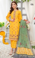 1) All Designs with Two Tone Heavy Embroidered Shirt with Handwork. 2) All Designs with Sequence Embroidered Digital Printed Chiffon Dupatta. 3) All Designs with Two Tone Trouser.