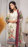 Airjet Digital Printed and Embroidered Fine Lawn Shirt Printed Chikenkari Embroidered Cutwork Chiffon Dupatta Plain Dyed Trouser