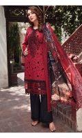 Lawn Embroidered Shirt  Organza Embroidered Front Border  Organza Embroidered Neckline  Organza Embroidered Sleeves Border  Digital Printed Chiffon Dupatta  Dyed Trouser
