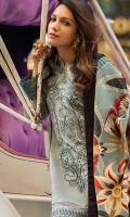 -Embroidered khaddar for front -Embroidered khaddar for back -Dyed khaddar for sleeves -Embroidered border for front hem, back hem and sleeves -Embroidered motifs for sleeves and side panels -Embroidered khaddar for trouser -Printed Khaddar shawl -Crochet lace for finishing -Crochet lace 2 for finishing