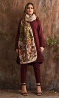 Maroon khaddar shirt with embroidered scarf.