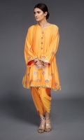Orange Embroidered Formal Stitched Silk Shirt And Tulip Shalwar - 2Pc