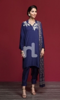 Embroidered Stitched Formal Silk Shirt & Chiffon Embellished Dupatta
