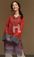 Orange Printed Stitched Cotton Karandi Shirt - 1PC
