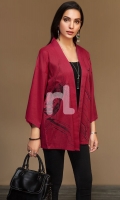 Red Dyed Embroidered Stitched Slub Lawn Jacket - 1PC
