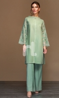 Sea Green Dyed Embroidered Stitched Slub Lawn Shirt - 1PC