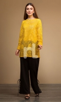  Yellow Dyed Stitched Lace Net Cotton Shirt - 1PC