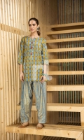 Blue Printed Stitched Lawn Shirt & Gold Printed Shalwar - 2PC