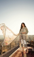 Front:  Digital Printed Lawn 1.20M Back: Digital Printed Lawn 1.20M Sleeves: Embroidered Cutwork 0.6M Trouser: Printed Cambric 2.5M Dupatta: Digital Printed Chiffon 2.5M Embroideries: Front Daman Border Neckline Sleeve Border Pant Border