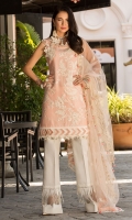 Front:Self Jaquared Embroiderd Lawn Back: Self Jaquard Lawn Sleeves: Self Jaquard Lawn Pants: Printed Cambric Dupatta: Embroidered Net Dupatta Embroideries: 4Embroidered Silk Patches Hand embalished Pearl Neckline