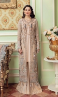 SHIRT  Embroidered & Hand-Work Embellished Chiffon Front Embroidered Front Neck Patch 1 Embroidered Front Neck Patch 2  Embroidered Scalloped Border Front & Back Embroidered Border Front & Back Embroidered Chiffon Back Embroidered Sleeves Embroidered Sleeves Patch Dyed Raw Silk Inner  DUPATTA  Printed & Foiled Organza Dupatta Embroidered 2 Side Borders Embroidered Scalloped Pallu  TROUSER  Plain Dyed Raw Silk Trouser Embroidered Patch