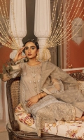 Organza front embroidered with tilla and thread 1.125 meters Organza sleeve embroidered with tilla and thread 0.75meters Organza dyed shirt back 0.818meter Screen printed organza dupatta 2.5meters cambric lawn trouser 2.5meters Organza pattis with tilla and thread embroidery 1.125meters