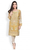 Heavily embroidered long organza shirt with slip and round neckline Straight cut with straight full sleeves