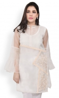 100% Pure organza embroidered shirt with slip Straight cut and peplum sleeves
