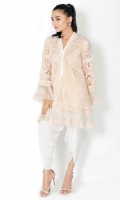 100% Pure lace shirt  Pearl embellished v-neckline Straight shirt and sleeves with pleated organza trimmings
