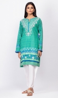 100% Heavy Lawn Ready To Wear Digital Kurti Straight shirt with embroidered neckline and straight full sleeves with frayed finishing