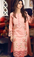 Round Neck Fully Embroidered Shirt With Embroidered Organza Daaman & Sleeve Borders Along With Neck Line Pearl Buttons