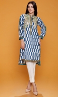 Ban Collar Blue & White Printed Kurta With Embroidered Motifs At Front