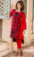 Round Neck Fully Embroidered Long Shirt With Black Tassels Details Through Out Front Border