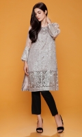 Round Neck Fully Embroidered Raw Silk Shirt With Fancy Buttons Details Trouser & Net Dupatta Also Added