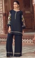 2 Pc Stitched Dress.Round Neck .Embroidered Neck Line And Daman .Beautifully Embroidered Sleeves.Embroidered Plazo Type Trouser